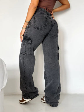 Calça Jeans Wide Leg Cargo Estonada